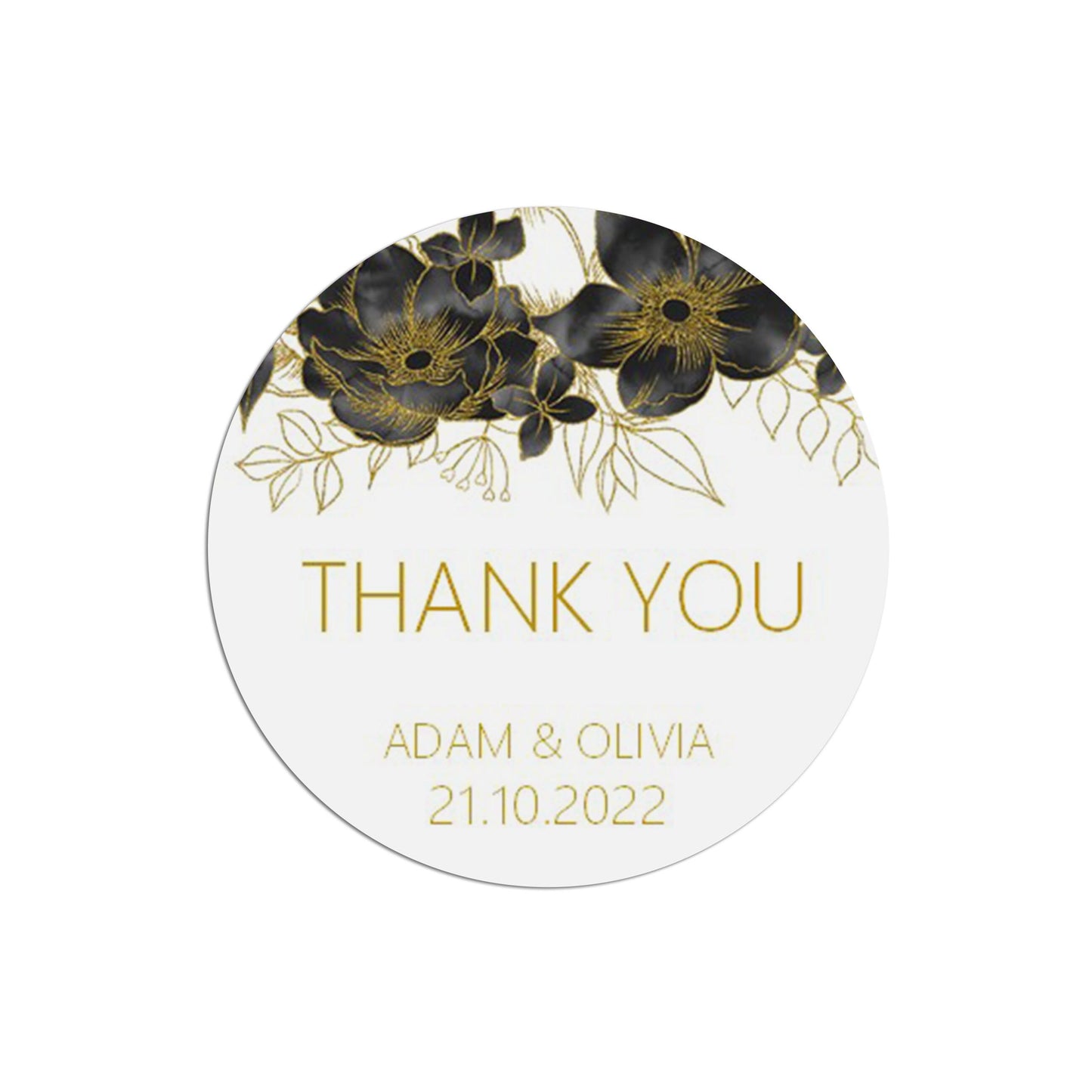 Thank You Black & Gold Stickers 37mm Round x 35 Personalised Stickers Per Sheet