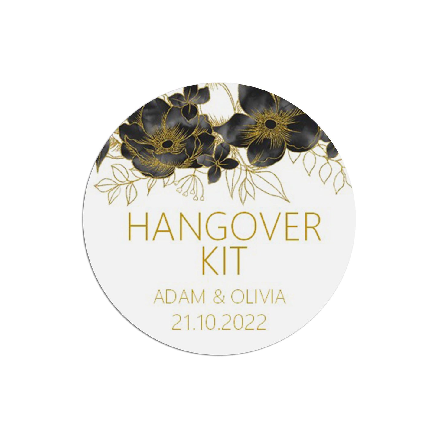 Hangover Kit Black & Gold Stickers 37mm Round x 35 Personalised Stickers Per Sheet