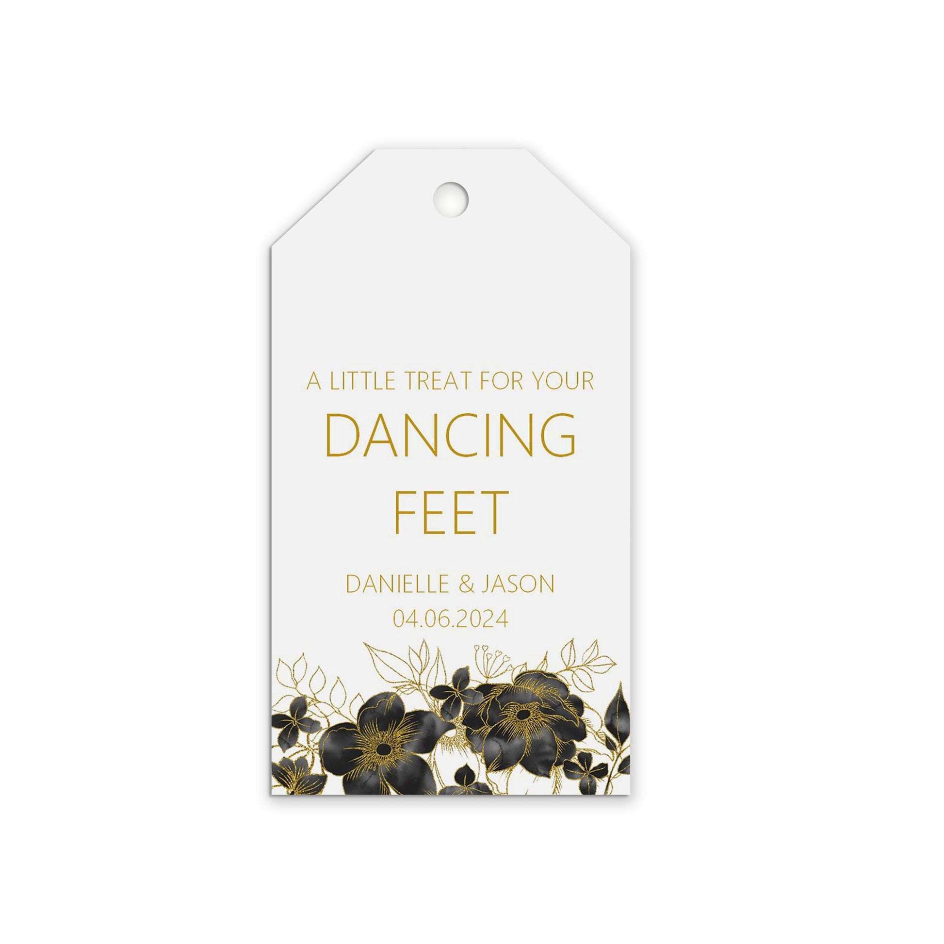 Dancing Feet Flip Flop Wedding Favour Gift Tags - Black & Gold