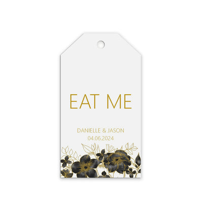 Eat Me Favour Gift Tags, Black & Gold Personalised Pack Of 10