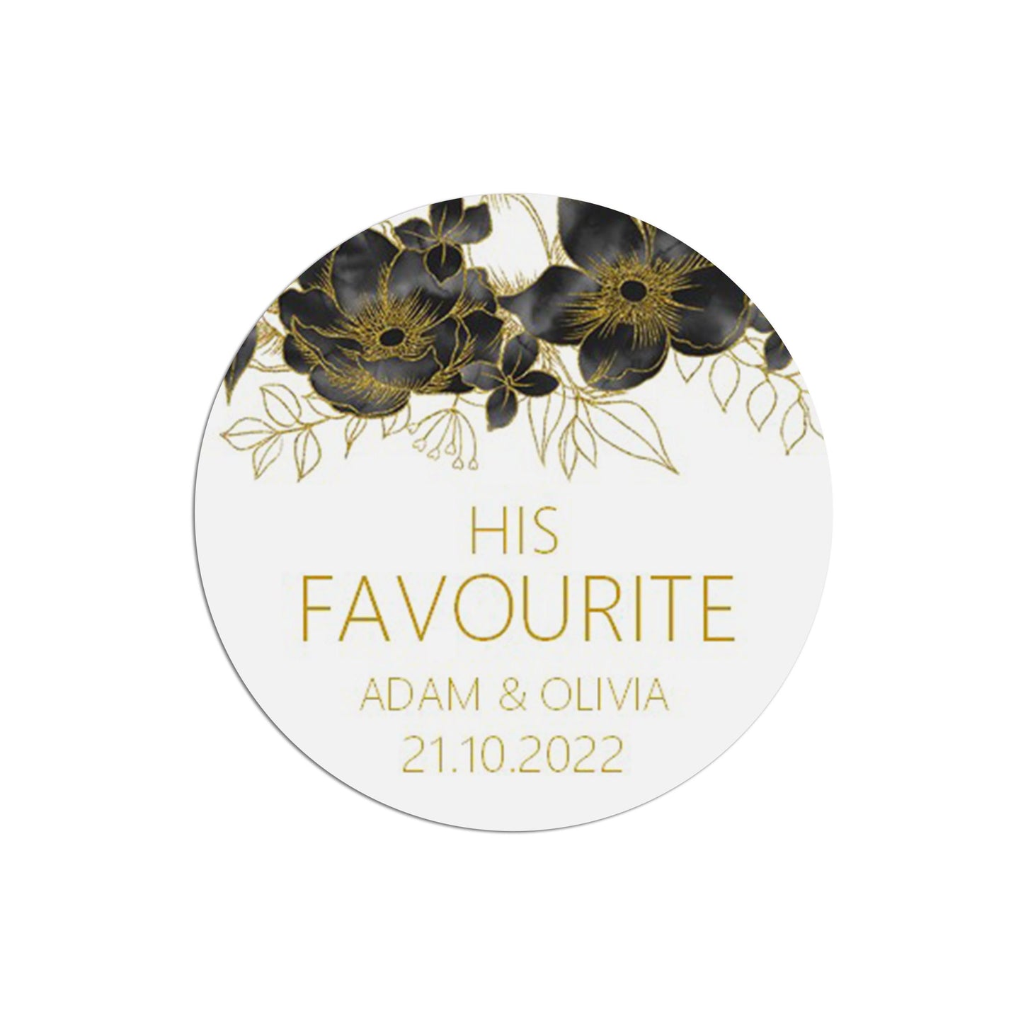 His Favourite Black & Gold Stickers 37mm Round x 35 Personalised Stickers Per Sheet