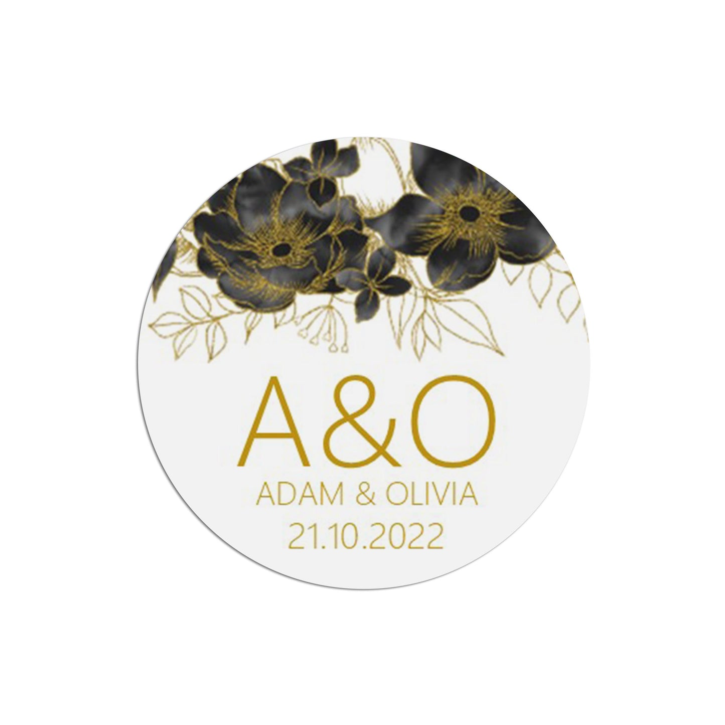 Monogram Black & Gold Stickers 37mm Round x 35 Personalised Stickers Per Sheet