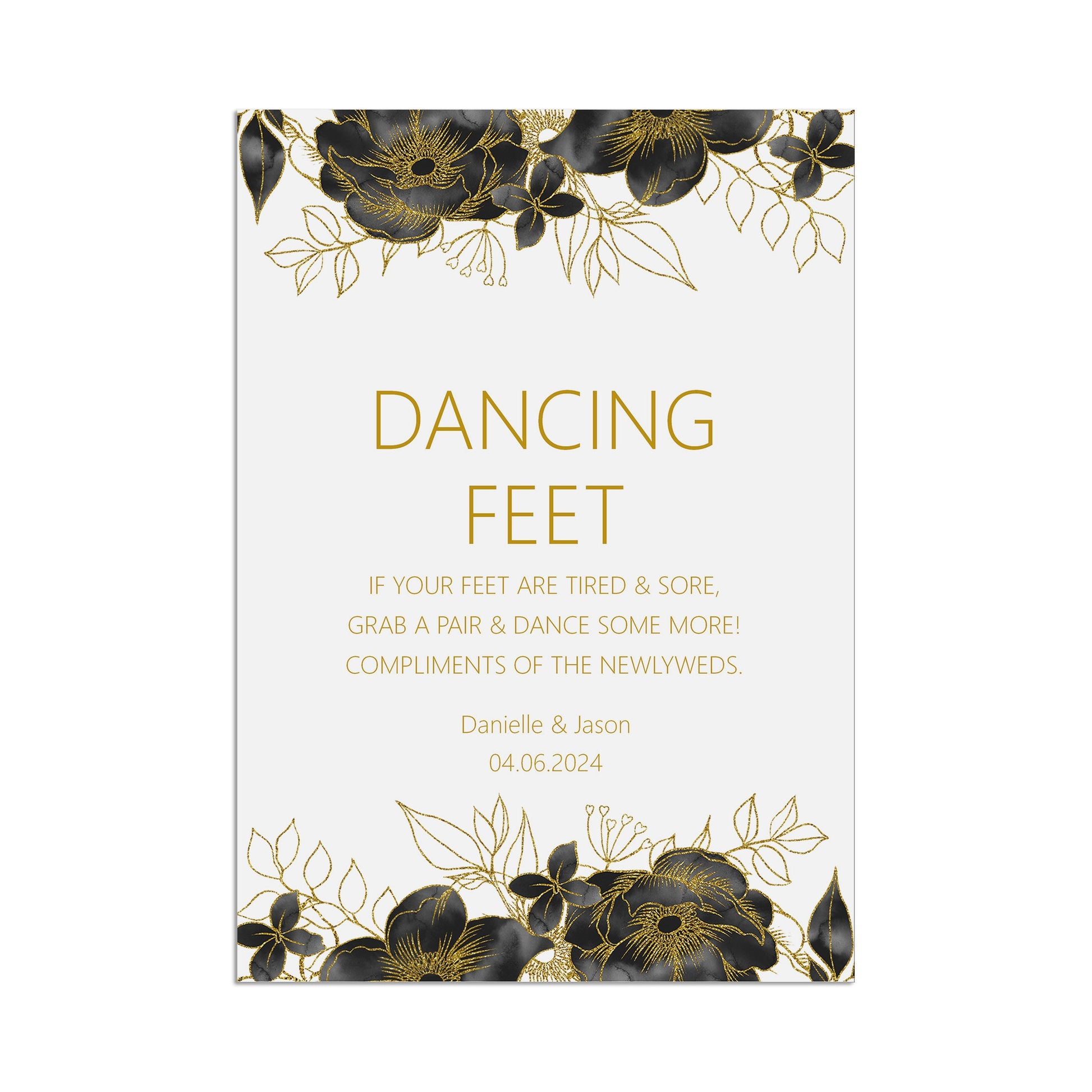 Black & Gold Dancing Feet Wedding Sign - 3 Sizes Available