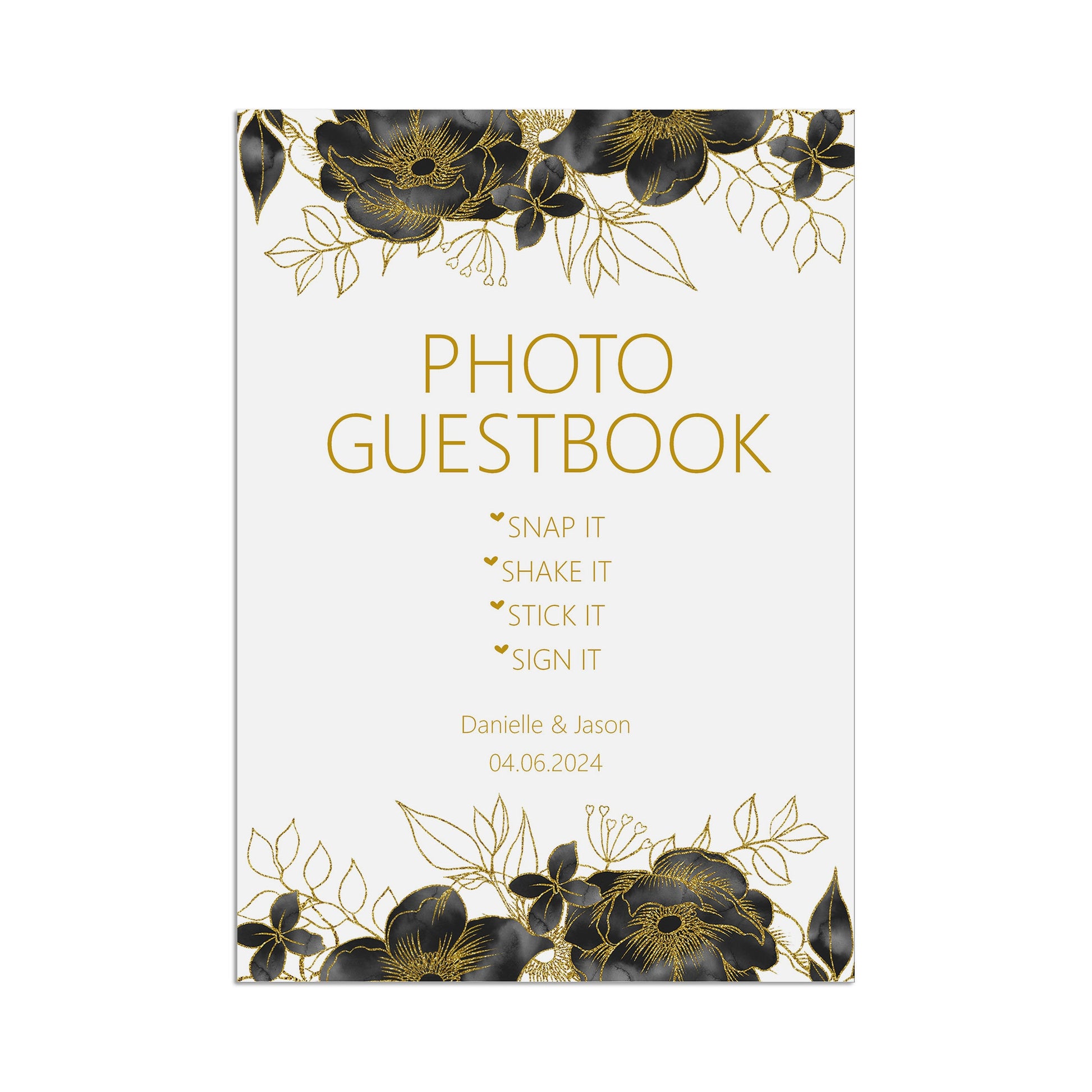 Black & Gold Photo Guest Book Wedding Sign - 3 Sizes Available