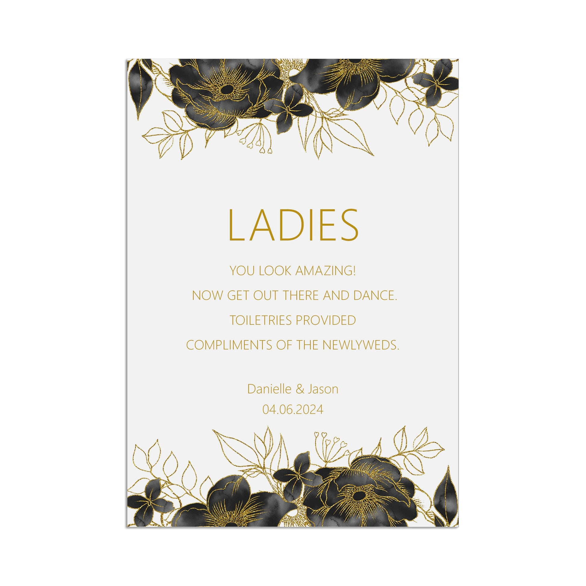 Black & Gold Ladies Toiletries Wedding Sign - 3 Sizes Available