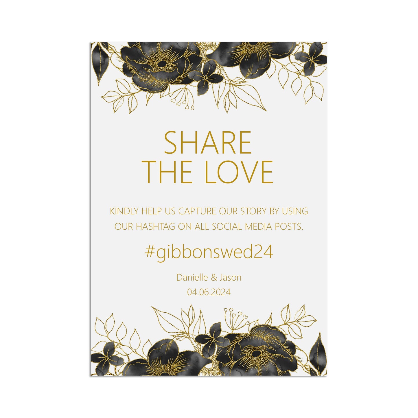 Black & Gold Hashtag Social Media Wedding Sign - 3 Sizes Available