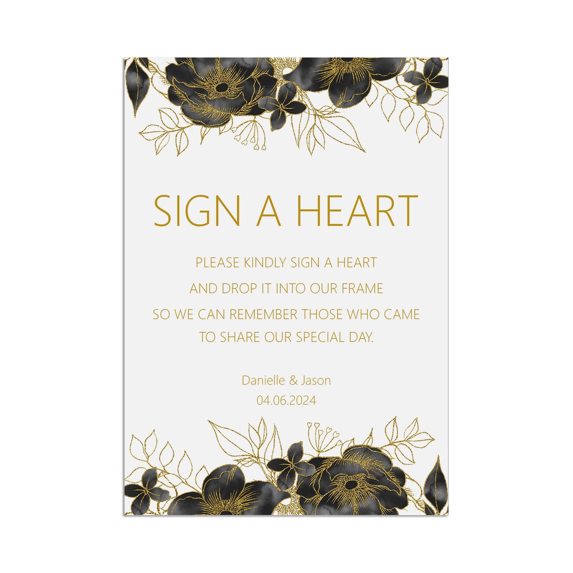 Black & Gold Sign A Heart Wedding Sign - 3 Sizes Available