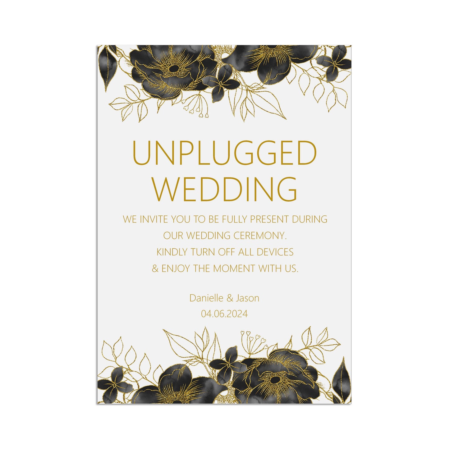 Black & Gold Unplugged Wedding Ceremony Sign - 3 Sizes Available