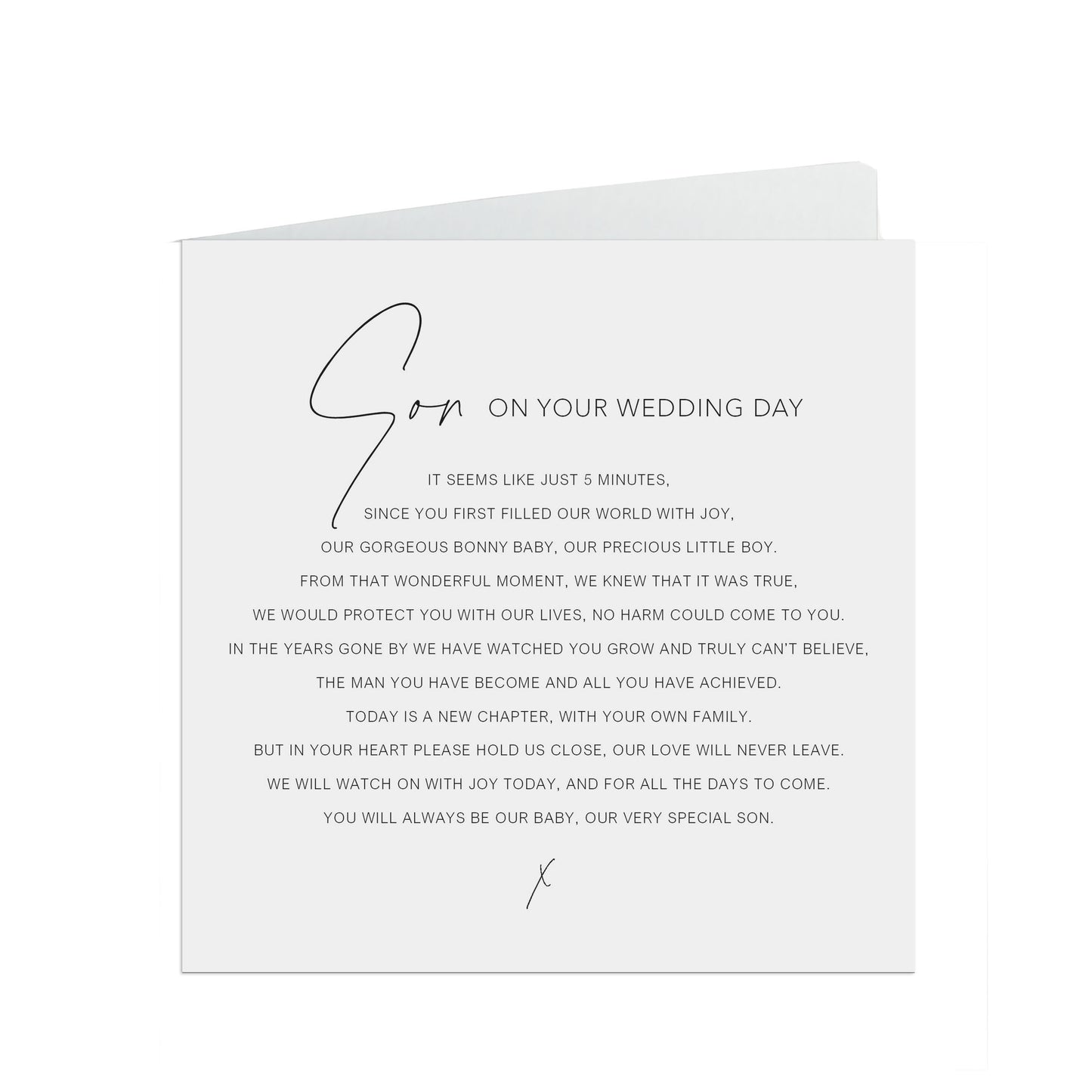 Son On Your Wedding Day Card, Black & White Minimalist 6x6 Inches In Size With A White Envelope