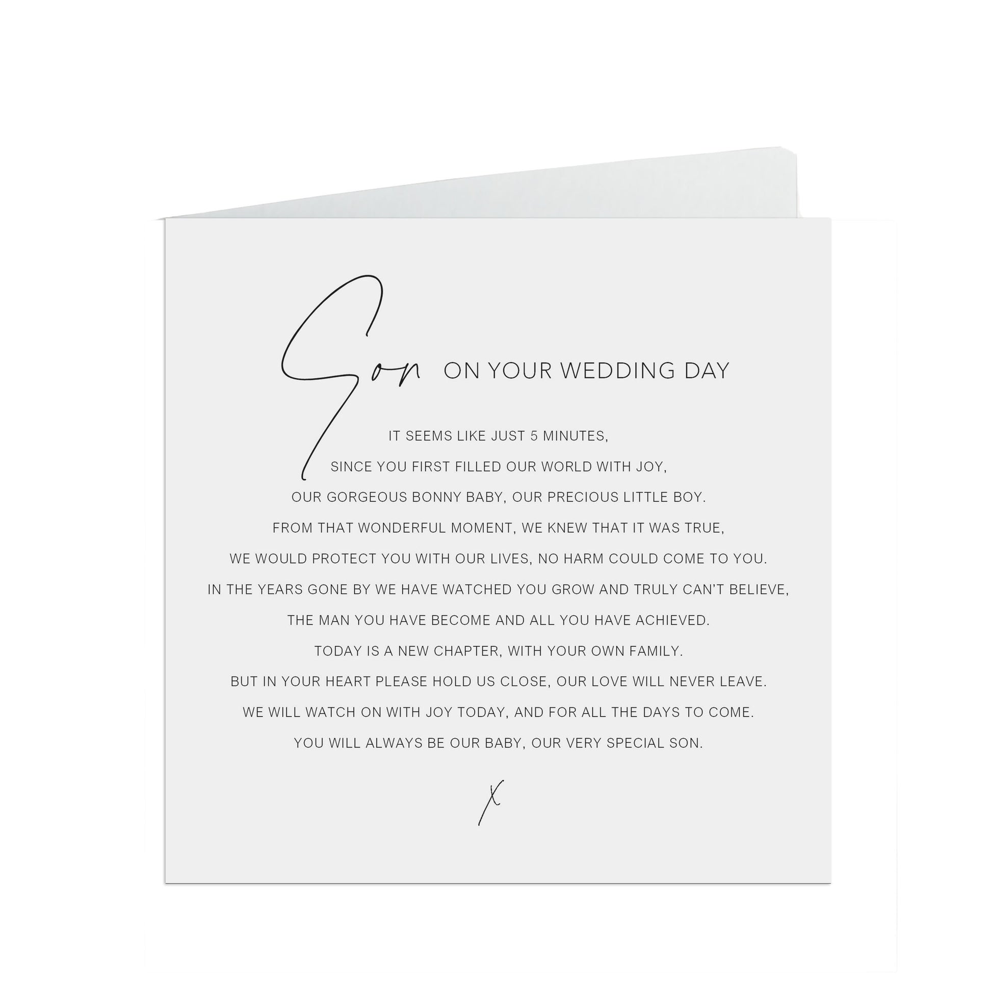 Son On Your Wedding Day Card, Black & White Minimalist 6x6 Inches In Size With A White Envelope