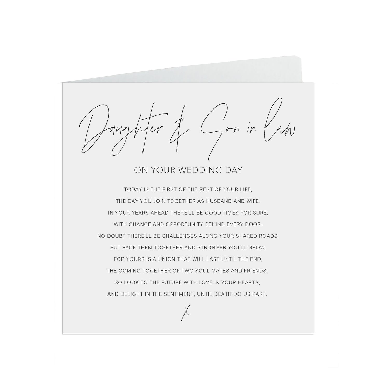 Daughter & Son In Law On Your Wedding Day Card, Black And White Minimalist 6x6 Inches In Size With A White Envelope