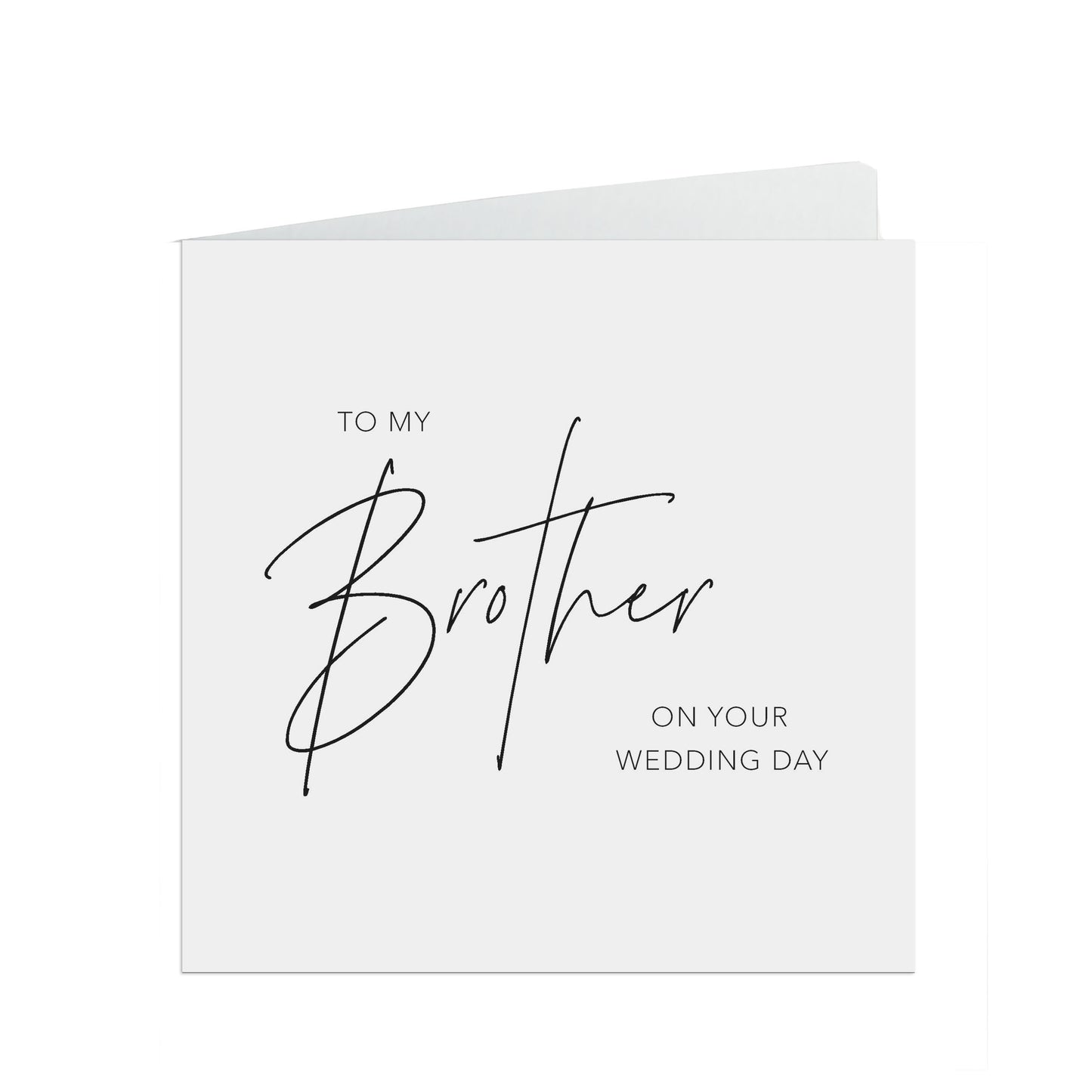Brother On Your Wedding Day Card, Elegant Black & White Design, 6x6 Inches In Size With A White Envelope.