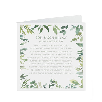 Son & Son In Law On Your Wedding Day Card - Greenery