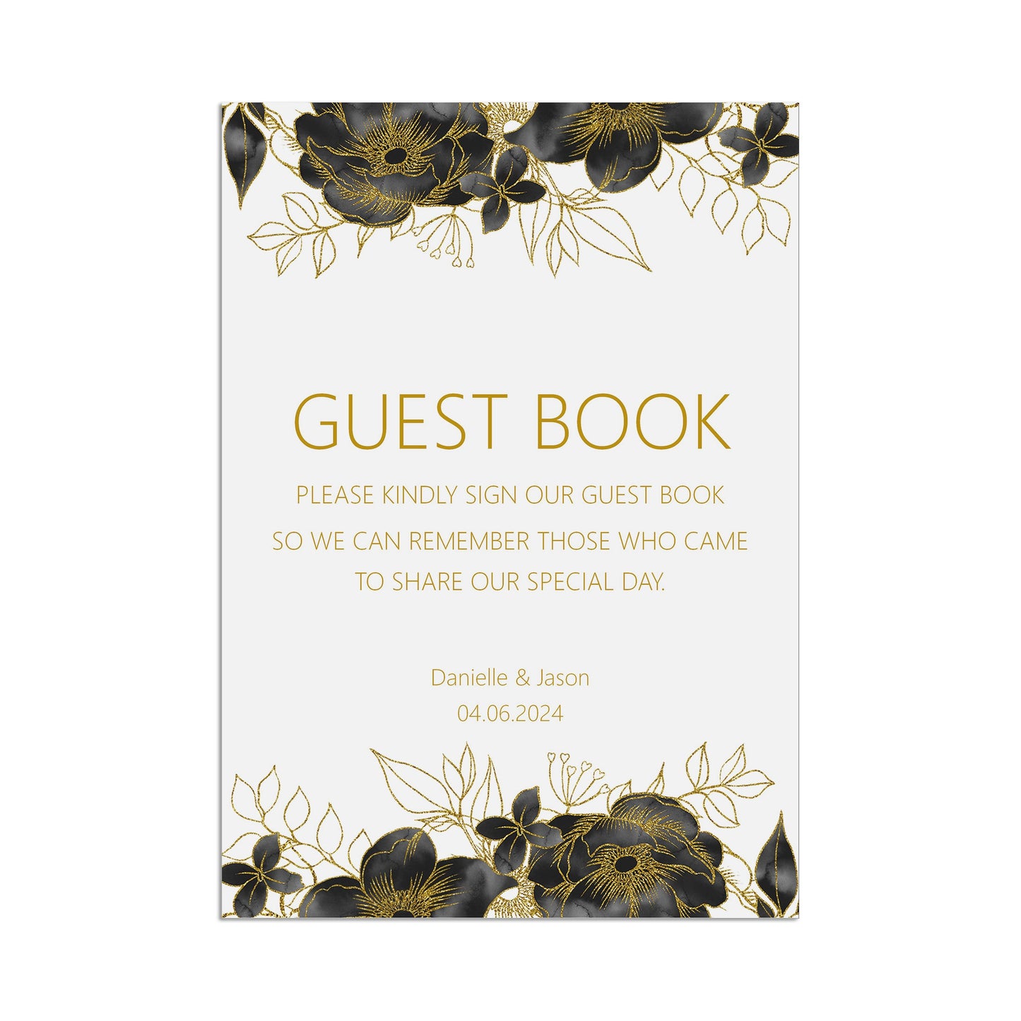 Black & Gold Guest Book Wedding Sign - 3 Sizes Available