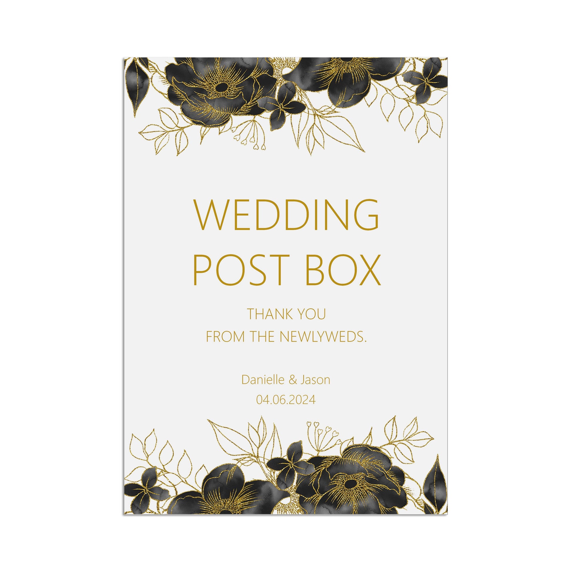 Black & Gold Wedding Post Box Sign - 3 Sizes Available