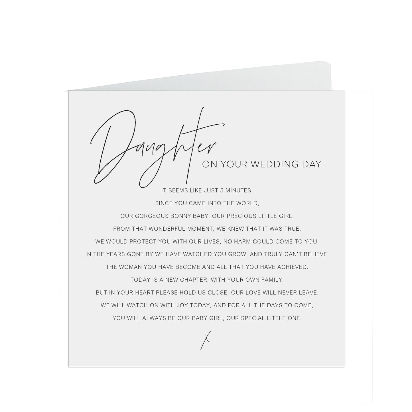 Daughter On Your Wedding Day Card, Black & White Minimalist 6x6 Inches In Size With A White Envelope