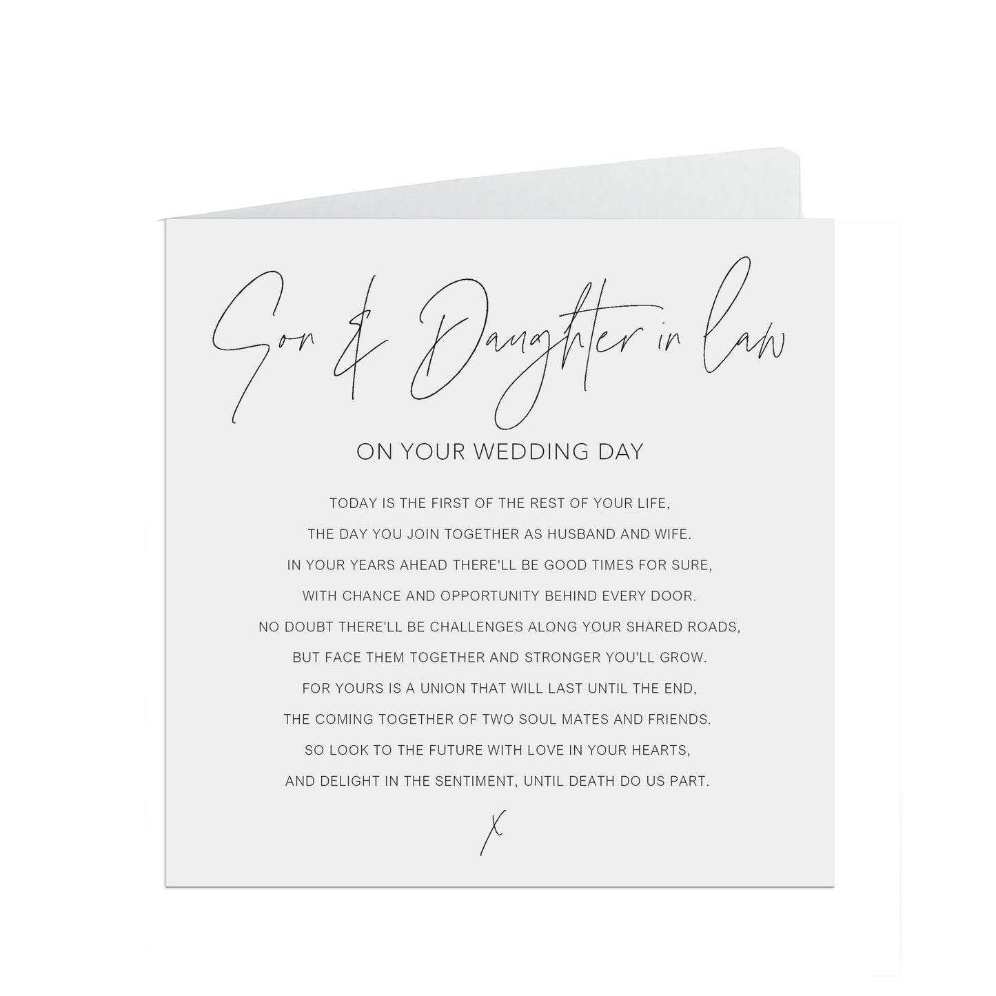 Son & Daughter In Law On Your Wedding Day Card, Black and White Minimalist 6x6 Inches In Size With A White Envelope