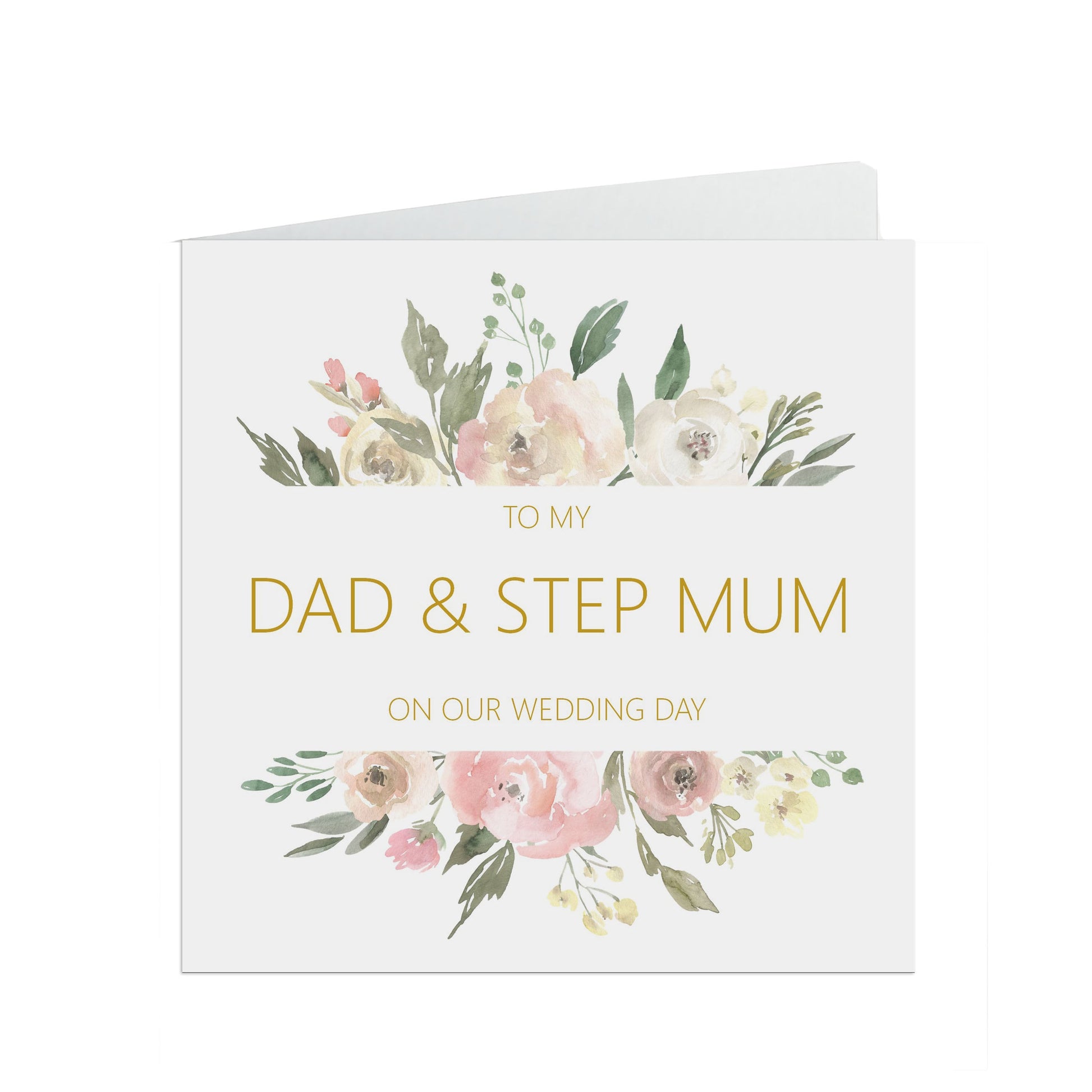 Dad & Step-Mum On Our Wedding Day Card - Blush Floral