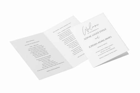 Order of Service 4, 8 Or 12 Page Booklet, Minimalist Black & White A5 Fully Printed For Wedding Service