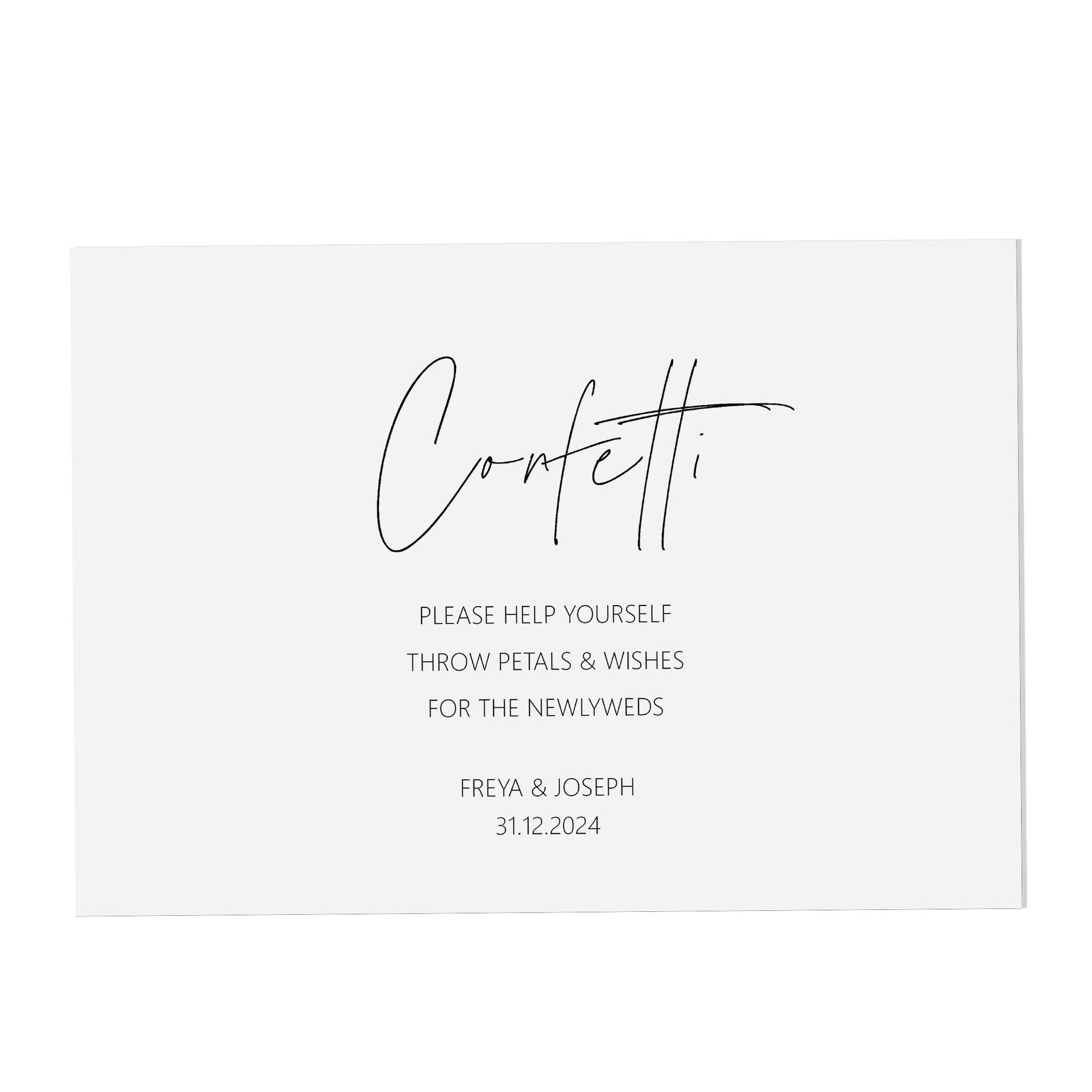 Confetti Wedding Sign, Personalised Black & White A5, A4 Or A3 Sign