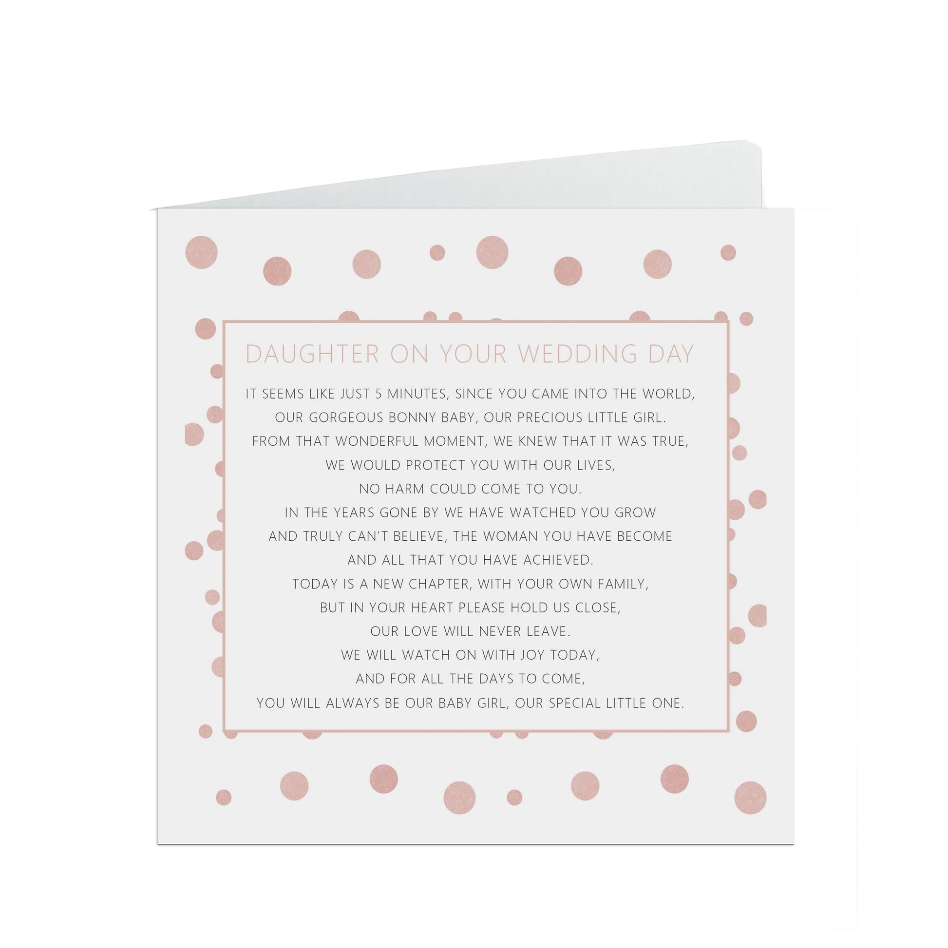 Daughter On Your Wedding Day Card, Blush Confetti 6x6 Inches With A White Envelope