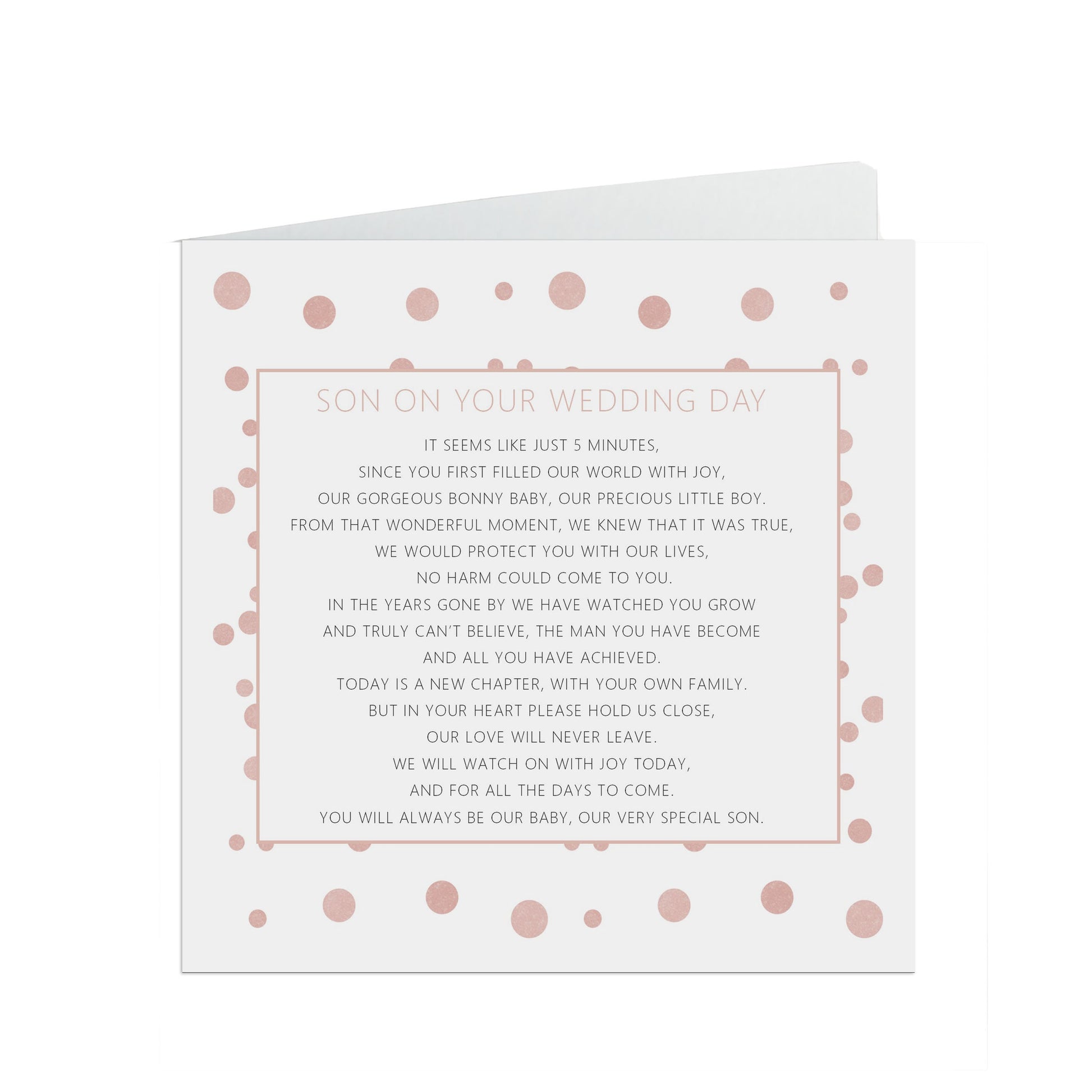 Son On Your Wedding Day Card, Blush Confetti 6x6 Inches With A White Envelope
