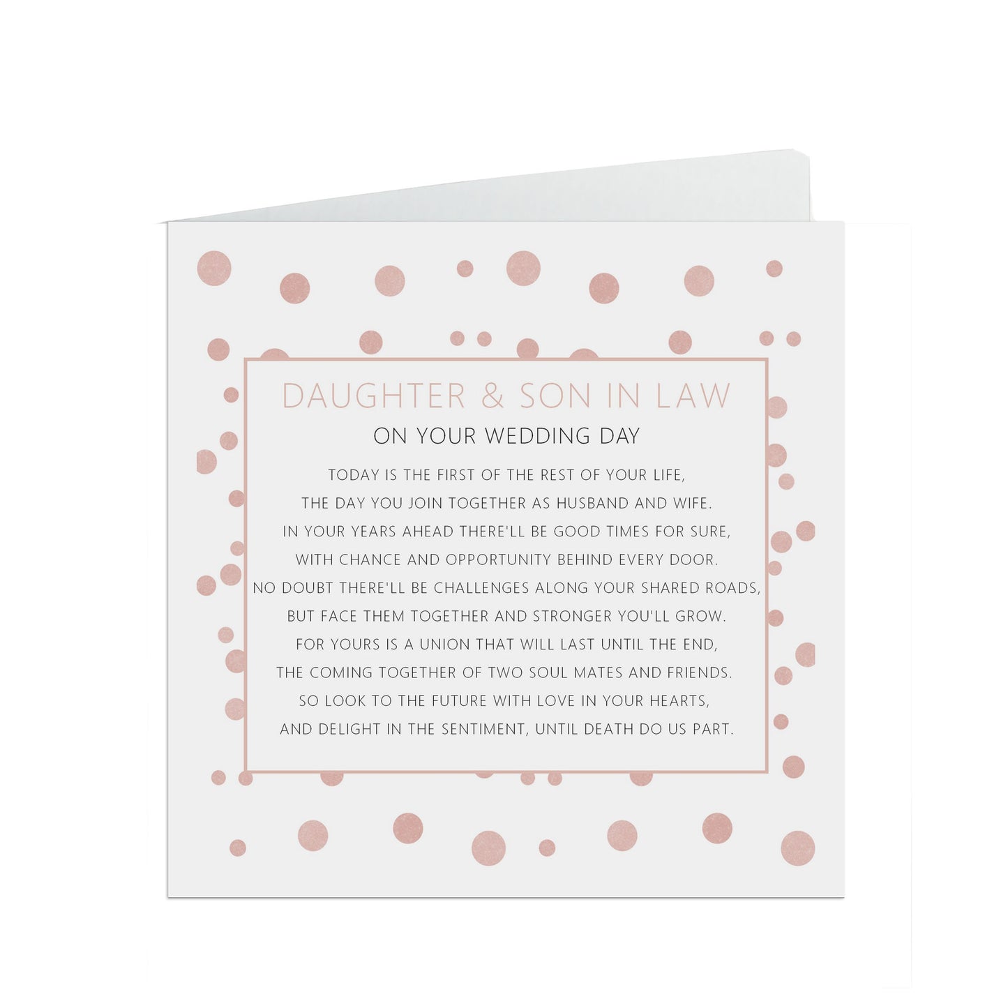 Daughter & Son In Law On Your Wedding Day Card, Blush Confetti 6x6 Inches With A White Envelope