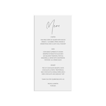 Wedding Menu, Personalised Printed Black & White DL Menus