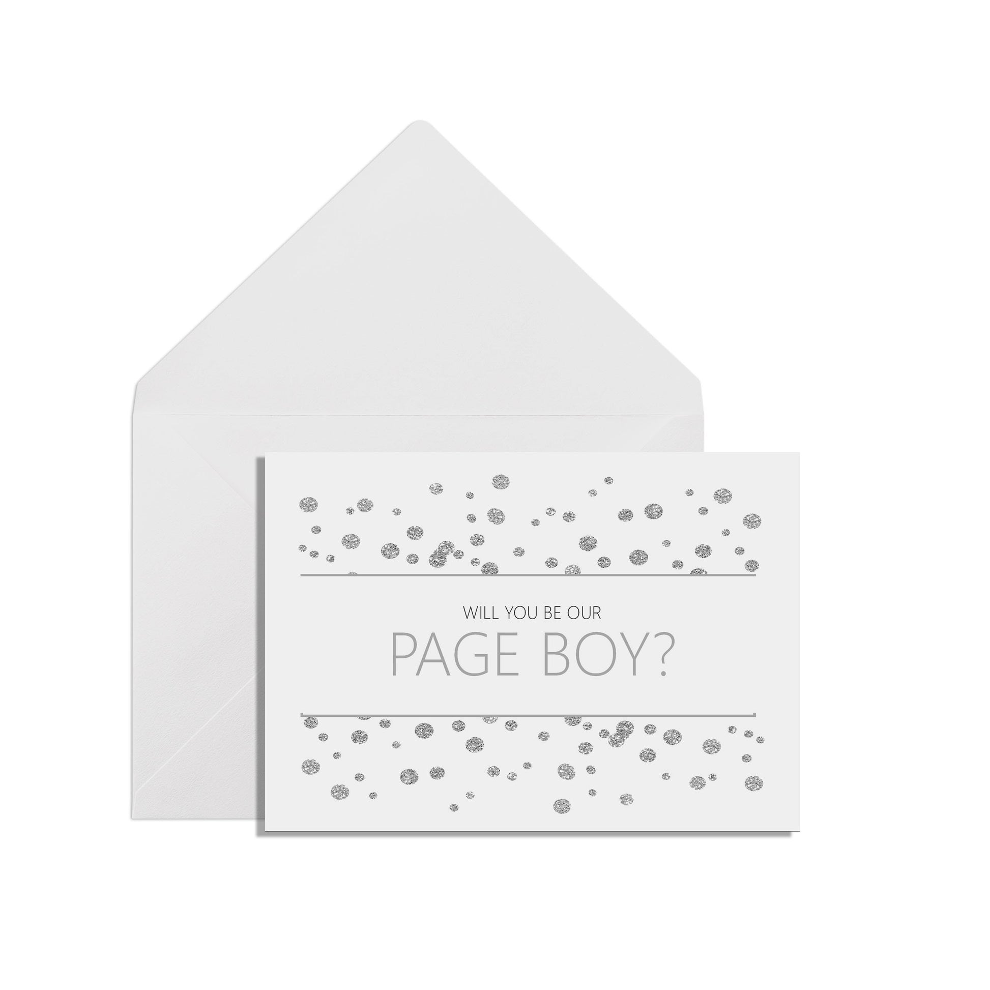 Will You Be Our Page Boy? Wedding Proposal Cards A6 Silver Effect With White Envelope