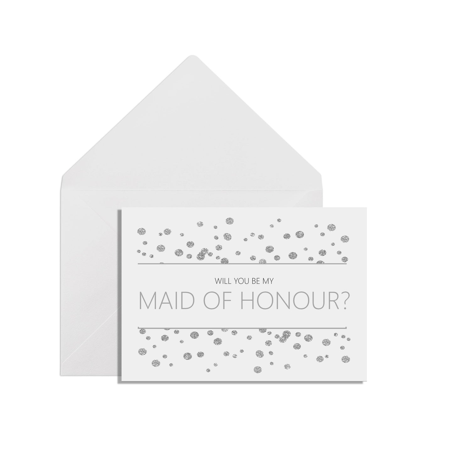 Will You Be My Maid of Honour? Wedding Proposal Cards A6 Silver Effect With White Envelope