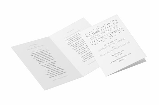 Order Of Service 4, 8 Or 12 Page Booklet, Silver Confetti A5 Fully Printed For Marriage Service