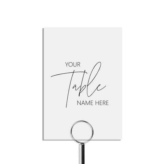 Table Name Cards, Black & White Design Custom Wording, 5x7 Inches