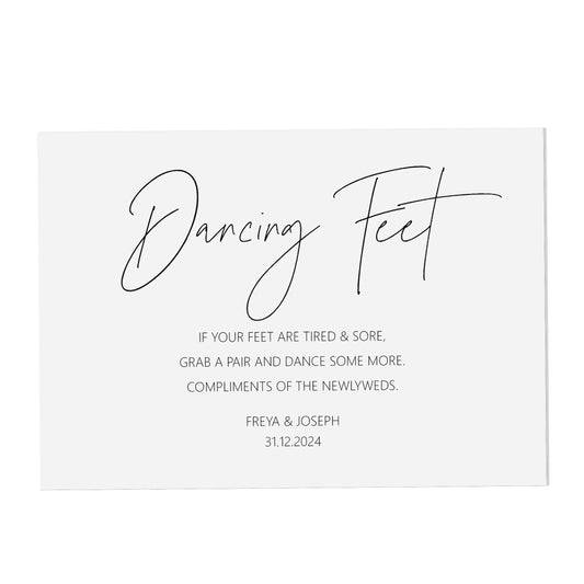 Dancing Feet Flip Flop Wedding Sign, Personalised Black & White A5, A4 Or A3 Sign