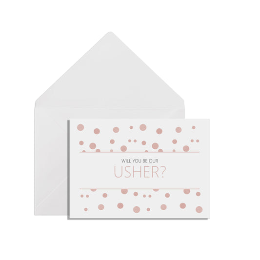 Will You Be Our Usher? A6 Blush Confetti Wedding Proposal Card With White Envelope
