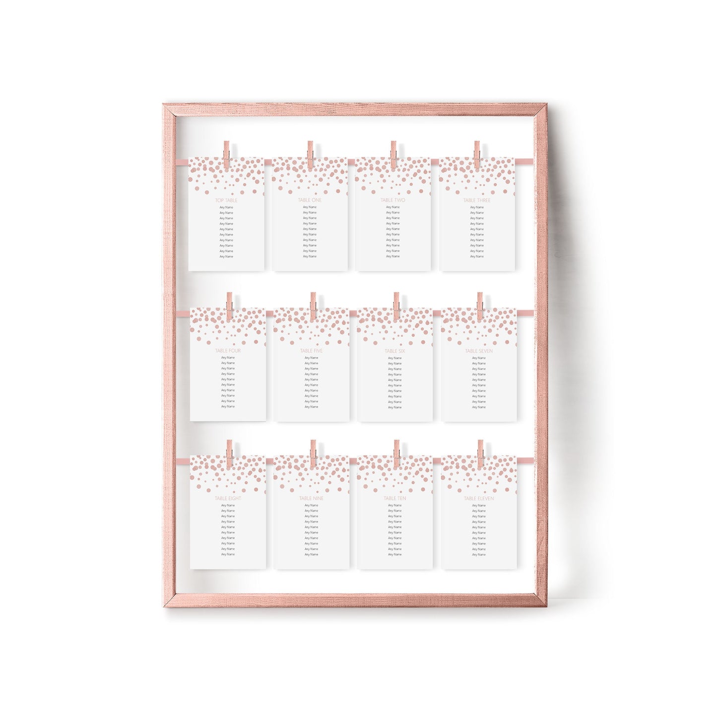 Blush Confetti Wedding Table Plan Seating Hanging Cards - 3 Sizes Available