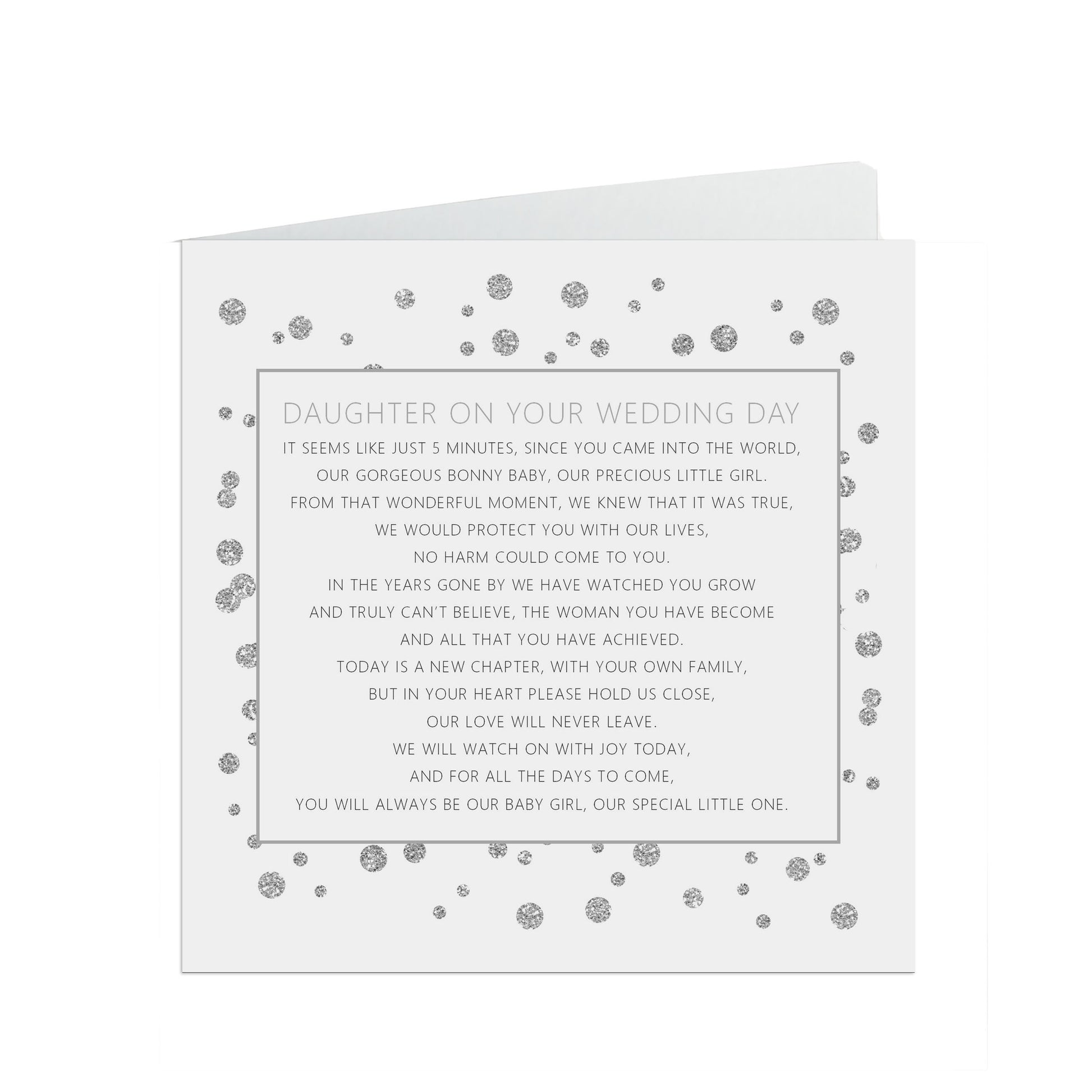 Daughter On Your Wedding Day Card, Silver Effect 6x6 Inches With A White Envelope