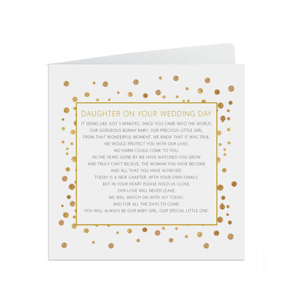 Daughter On Your Wedding Day Card, Gold Confetti 6x6 Inches With A White Envelope