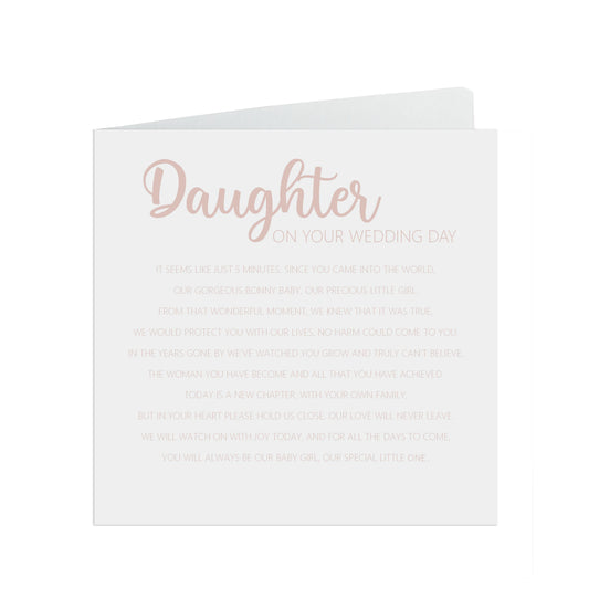 Daughter On Your Wedding Day Card, Rose Gold Effect 6x6 Inches In Size With A White Envelope