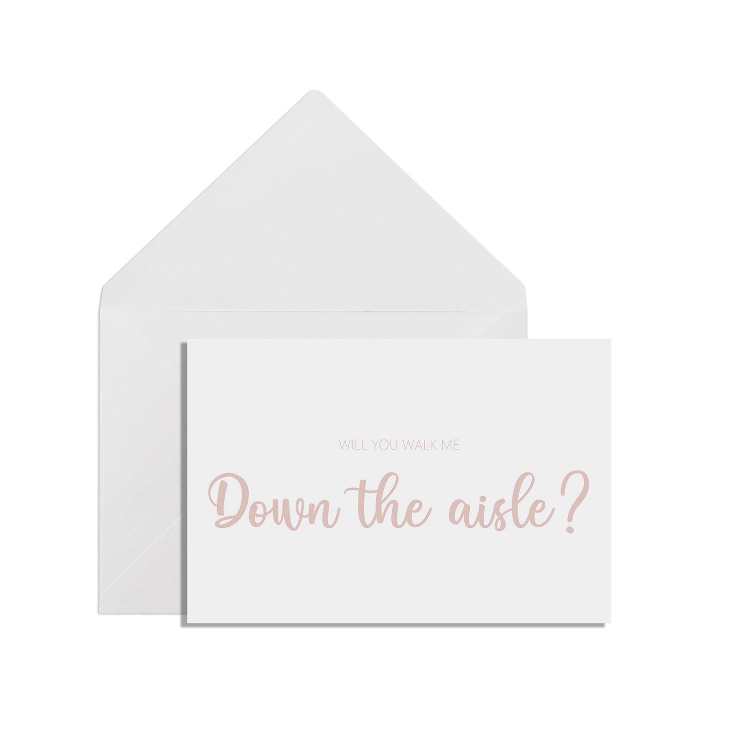 Will You Walk Me Down The Aisle? A6 Rose Gold Effect Proposal Card With White Envelope