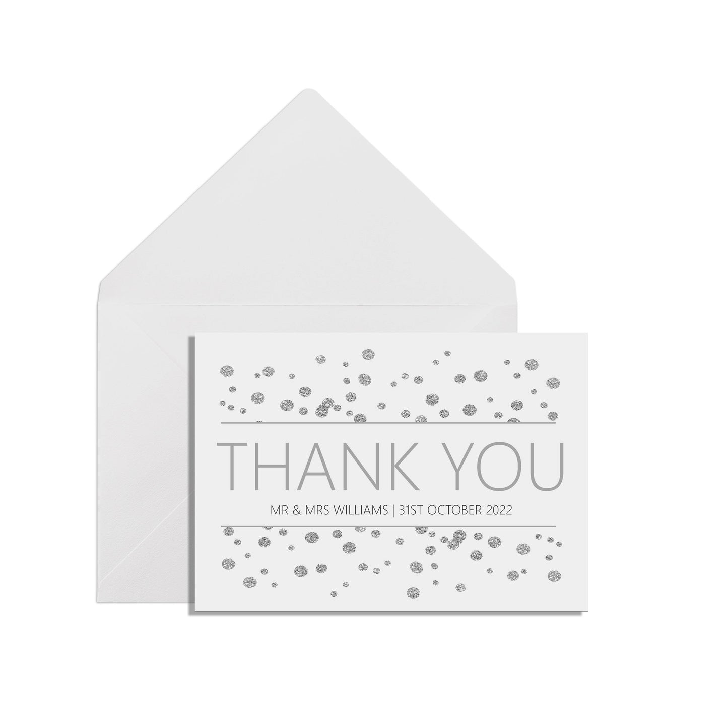 Personalised Thank You Cards, Silver Effect A6 With White Envelopes, Pack Of 10