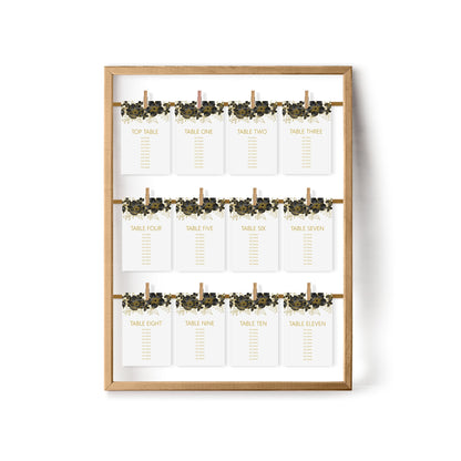 Black & Gold Wedding Table Plan Seating Hanging Cards - 3 Sizes Available