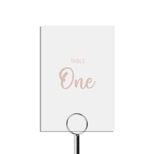 Rose Gold Table Number Cards - Numbers 1-15 & Top Table