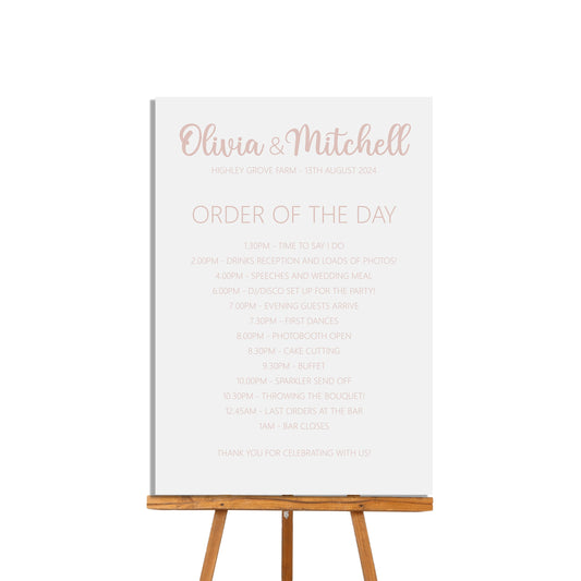 Rose Gold Order Of The Day Sign - 4 Sizes Available