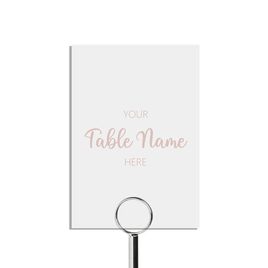 Table Name Cards, Rose Gold Effect With Custom Wording, 5x7 Inches