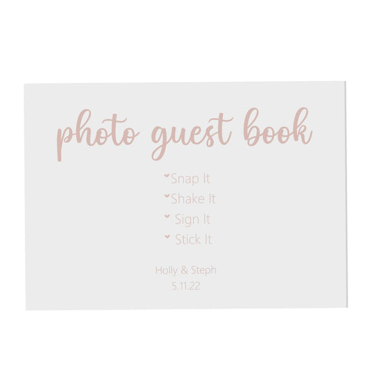 Photo Guest Book Wedding Sign, Personalised Rose Gold Effect A5, A4 Or A3 Sign