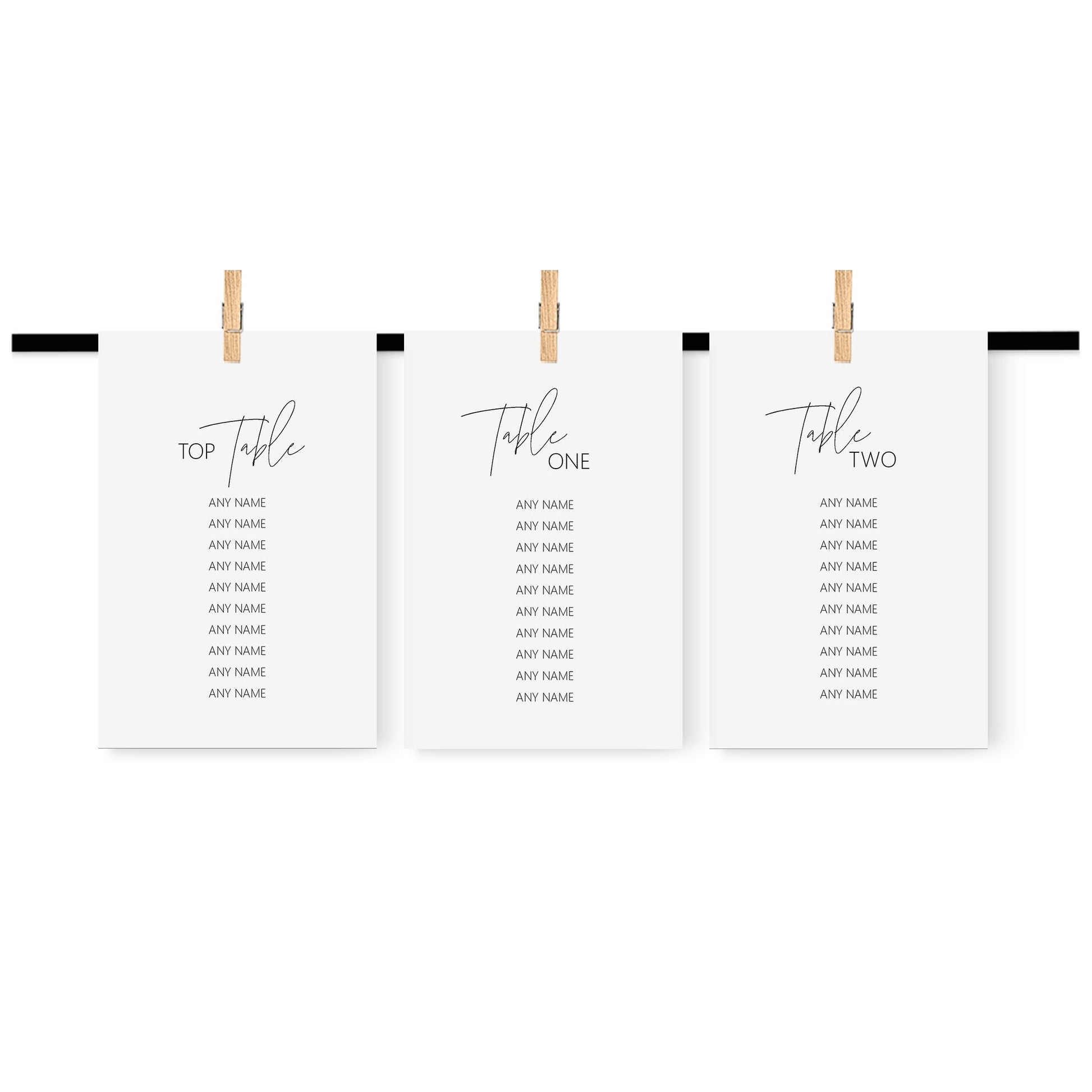 Black & White Wedding Table Plan Seating Hanging Cards - 3 Sizes Available