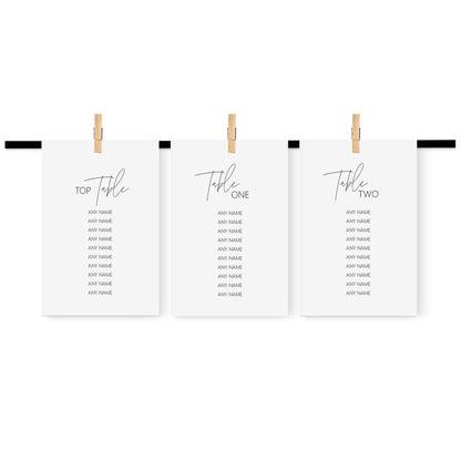 Black & White Wedding Table Plan Seating Hanging Cards - 3 Sizes Available