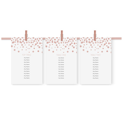 Blush Confetti Wedding Table Plan Seating Hanging Cards - 3 Sizes Available