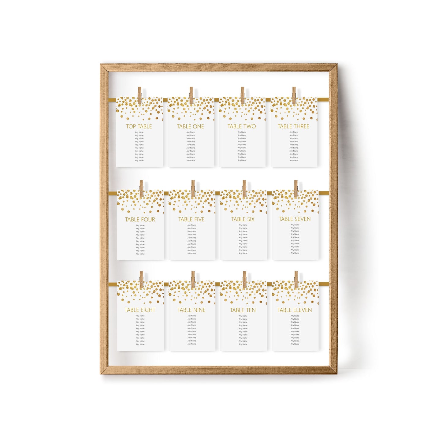 Gold Confetti Wedding Table Plan Seating Hanging Cards - 3 Sizes Available