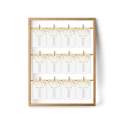 Gold Confetti Wedding Table Plan Seating Hanging Cards - 3 Sizes Available